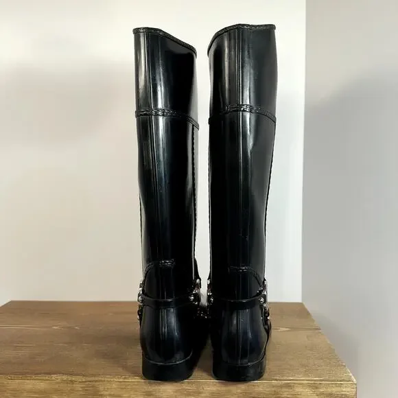Michael Kors Fulton Harness Rain Boots Womens 6 Waterproof Logo Glossy Classic - Picture 5 of 11